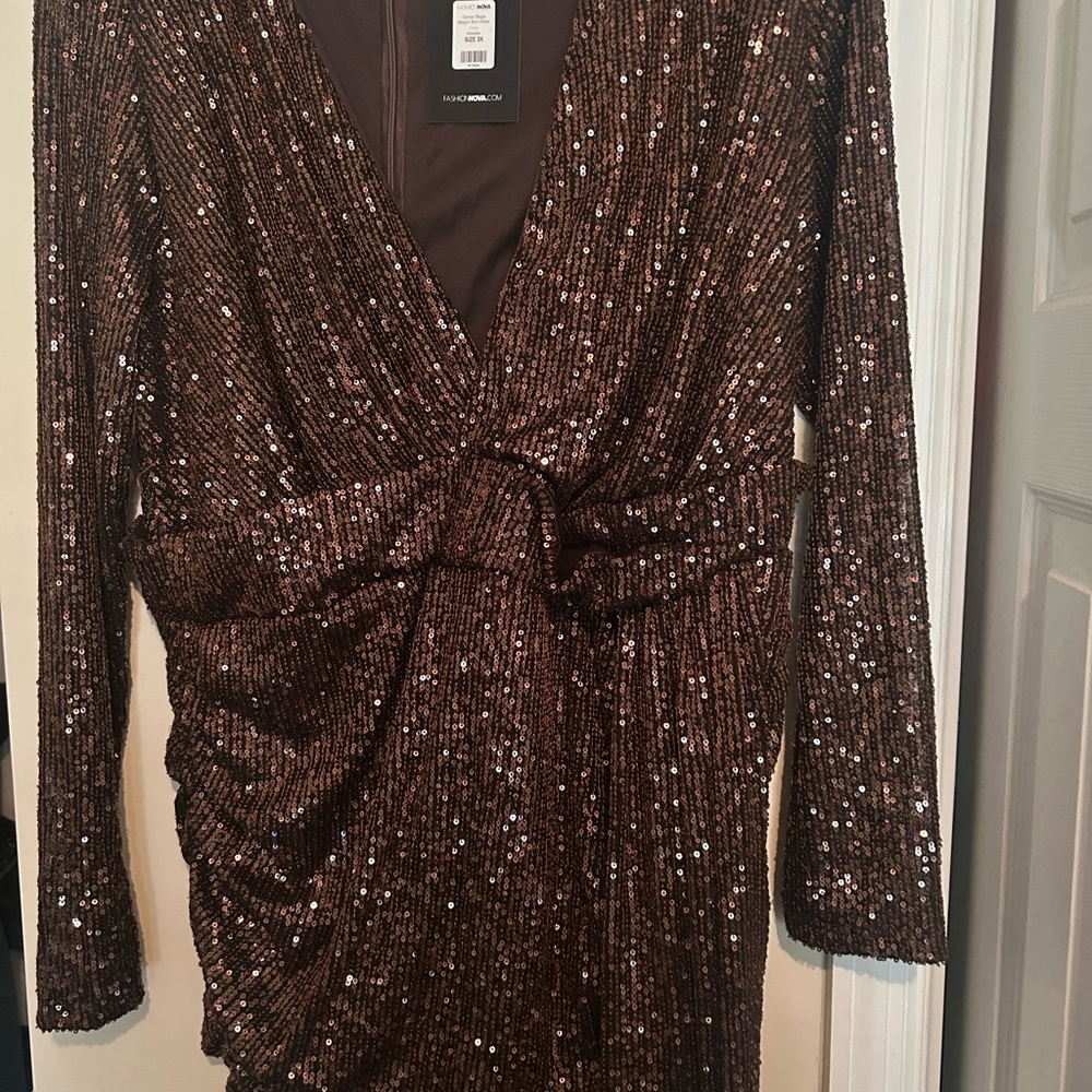 Fashion Nova Dark Brown sequin dress